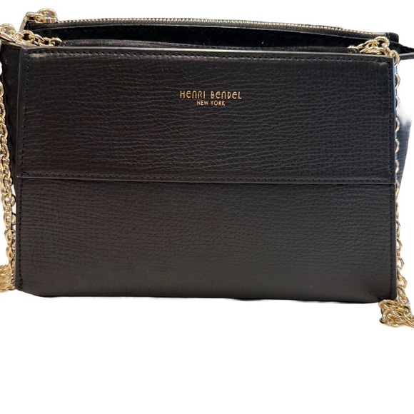 Henri Bendel Tilda Crossbody / Clutch Bag Black Pebble Leather Gold Chain Strap - Picture 1 of 15